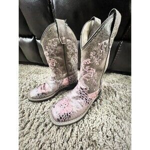 OLD WEST Children All Over Leatherette Antique Pink/Brown Crackle Broad Boots